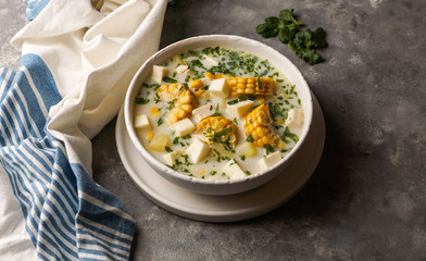 chicken soup with cheese and corn, Chupe de pollo, tipical venezuelan food