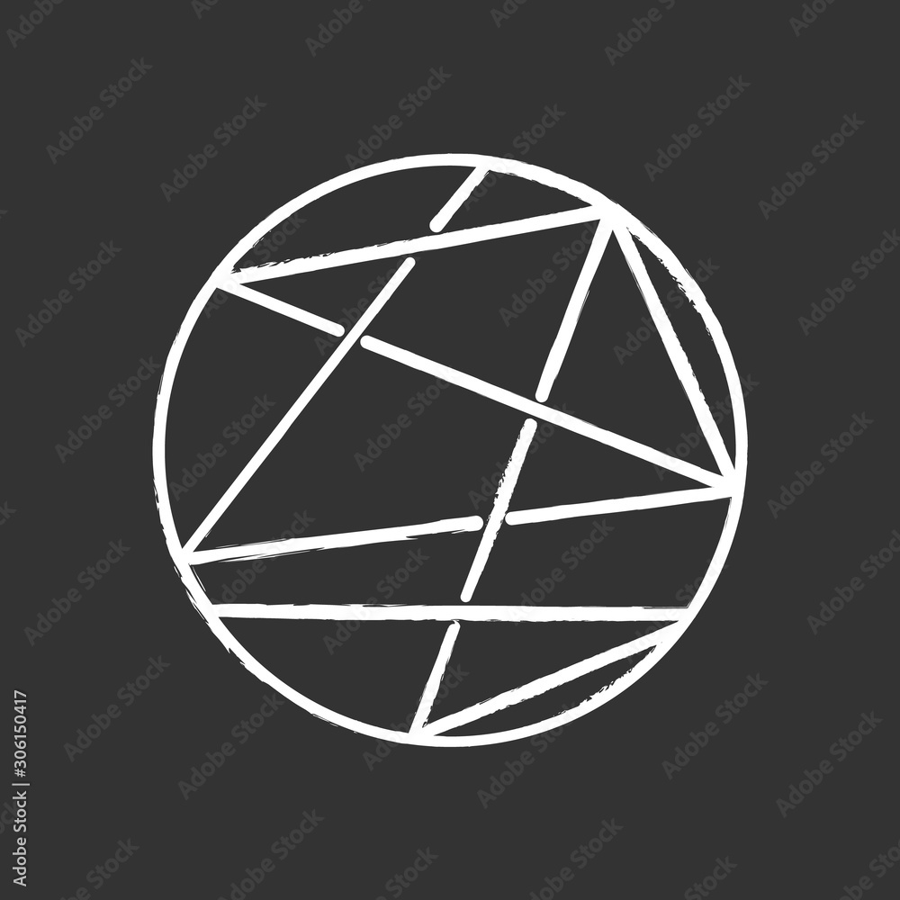 Poster round figure chalk icon. circle crossed with lines. decorative element. lines enclosed in sphere. st