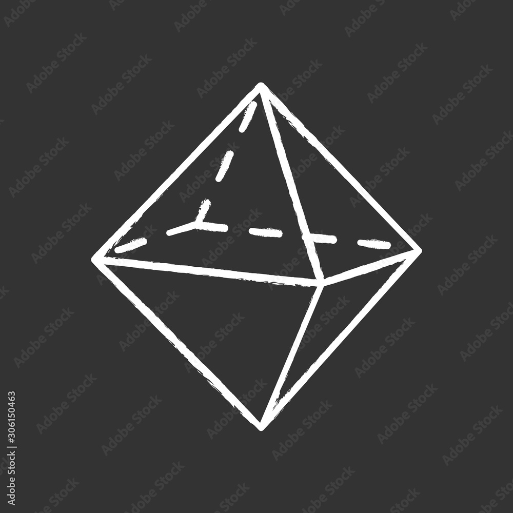 Poster octahedron chalk icon. double pyramid. geometric dimensional figure. square based prism. cut model w