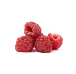 whole ripe red raspberries on a white background