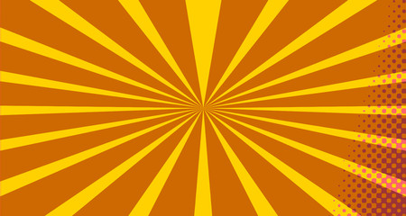 Fototapeta premium Vintage colorful comic book background. Orange blank bubbles of different shapes. Rays, radial, halftone, dotted effects. For sale banner empty Place for text 1960s. Copy space vector eps10.