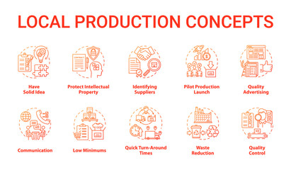Local production concept icons set. Planning and launching small business. Commercial activity. Company management idea thin line illustrations. Vector isolated outline drawings © IMG visuals icons