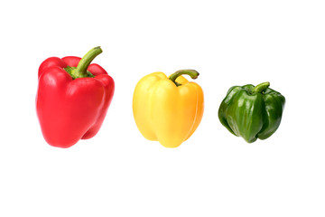 red yellow and green bell pepper on white background