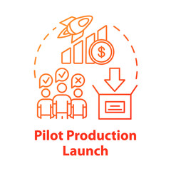 Fototapeta premium Pilot production launch concept icon. Startup. Strategic management. Business team. Collaboration. Start new business idea thin line illustration. Vector isolated outline drawing