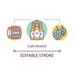 Craft alcohol concept icon. Beer local production idea thin line illustration. Small bussiness. Regional brewery products. Craft distillery. Vector isolated outline drawing. Editable stroke