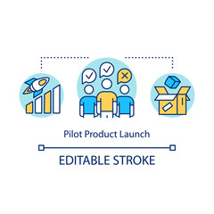 Pilot product launch concept icon. Production strategy idea thin line illustration. Test sales. Trial run for project. Testing product by customers. Vector isolated outline drawing. Editable stroke