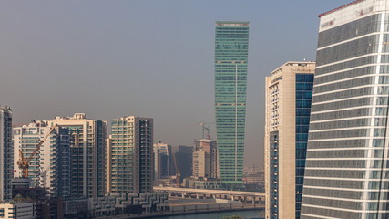 Aerial view of new modern skyscrapers in luxury Dubai timelapse