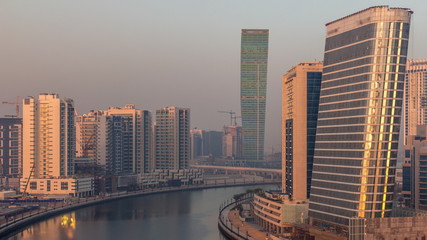 Fototapeta na wymiar Aerial view of new modern skyscrapers in luxury Dubai timelapse