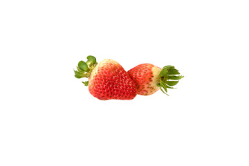 two strawberries on white background isolated