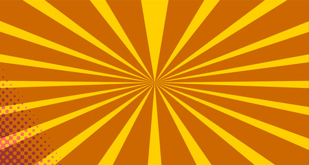 Fototapeta premium Vintage colorful comic book background. Pink Orange blank bubbles of different shapes. Rays, radial, halftone, dotted effects. For sale banner empty Place for text 1960s. Copy space vector eps10.