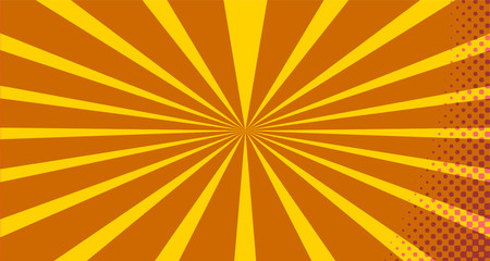 Fototapeta premium Vintage colorful comic book background. Pink Orange blank bubbles of different shapes. Rays, radial, halftone, dotted effects. For sale banner empty Place for text 1960s. Copy space vector eps10.
