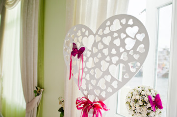 Beautiful wedding set decoration in the restaurant.