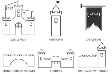 Fortress, medieval castles labels. Medieval castle and knight fortress. Castle isolated on white background. Vector