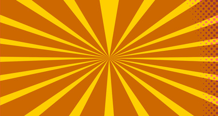 Fototapeta premium Vintage colorful comic book background. Pink Orange blank bubbles of different shapes. Rays, radial, halftone, dotted effects. For sale banner empty Place for text 1960s. Copy space vector eps10.