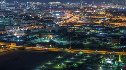 Night rhythm of the city of Dubai aerial timelapse