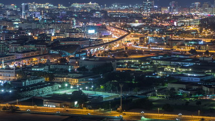 Night rhythm of the city of Dubai aerial timelapse
