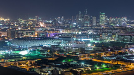 Beautiful view of bright lights from Dubai aerial timelapse