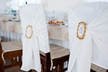 Beautiful wedding set decoration in the restaurant.