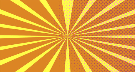 Vintage colorful comic book background. Pink Orange blank bubbles of different shapes. Rays, radial, halftone, dotted effects. For sale banner empty Place for text 1960s. Copy space vector eps10.