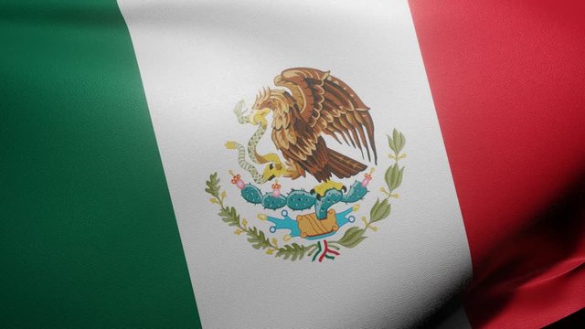 Close up of Mexican flag video waving in wind. Realistic Animation Flag background 4K UHD 60FPS