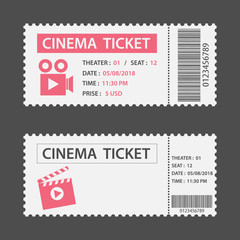 Movie Ticket Cinema concept with ticket icons design, vector illustration. Fresh design Ticket Vector. Cinema ticket movie coupon admit film