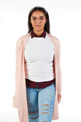 Blank t-shirt mock-up - Cute preppy, fashion geek girl ready for your design
