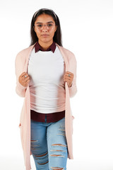 Blank t-shirt mock-up - Cute preppy, fashion geek girl ready for your design