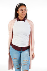 Blank t-shirt mock-up - Cute preppy, fashion geek girl ready for your design