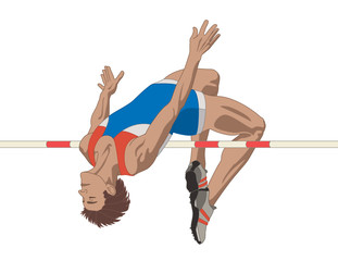 high jumper male clearing bar isolated on a white background