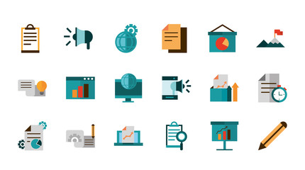 business strategy network icons set