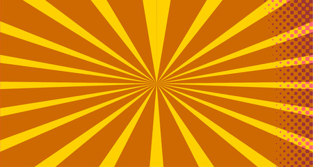 Obraz premium Vintage colorful comic book background. Pink Orange blank bubbles of different shapes. Rays, radial, halftone, dotted effects. For sale banner empty Place for text 1960s. Copy space vector eps10.