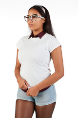 Blank t-shirt mock-up - Cute preppy, fashion geek girl ready for your design