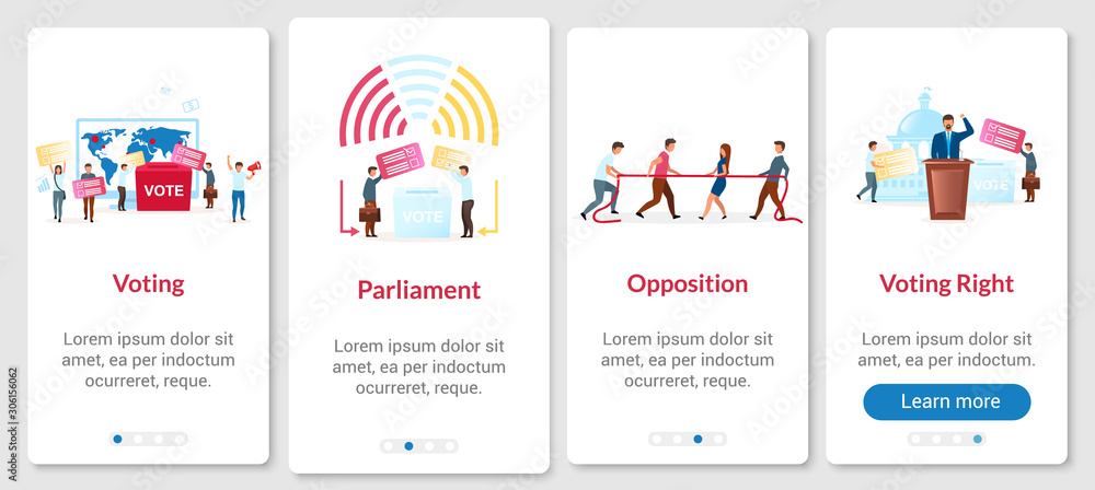 Poster election process onboarding mobile app page screen with vector template. voting for president. walkt