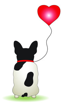 san valentino del cane con il palloncino di cuore al posto del guinzaglio