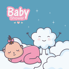 baby shower cute little baby sleeping on clouds