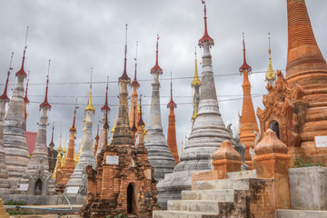 Shwe Inn Dain Pagoda, Inle lake, Myanmar. Ancient Inn Dain complex consists of 1054 pagodas.