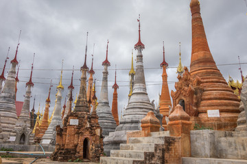 Shwe Inn Dain Pagoda, Inle lake, Myanmar. Ancient Inn Dain complex consists of 1054 pagodas.