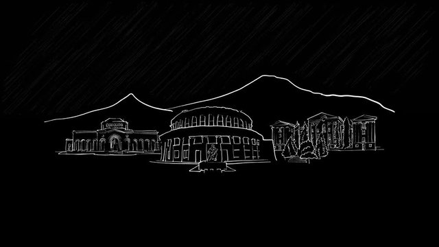 Yerevan Armenia Panorama Sketch chalk drawing on blackboard