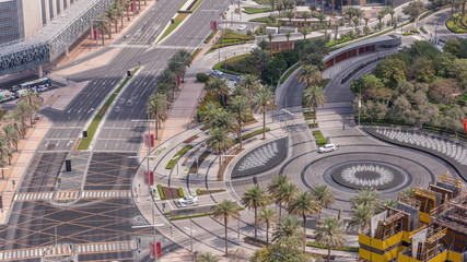 View of intersection with many transports in traffic Timelapse Aerial