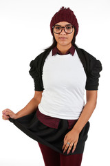 Blank t-shirt mock-up - Cute preppy, fashion geek girl ready for your design