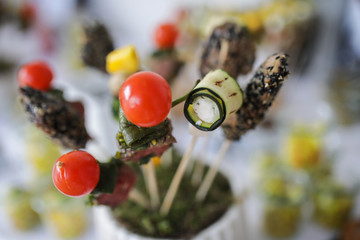 Buffet, Büfett, Büffet,  mit Fingerfood, Häppchen, Spießen, 