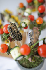 Büffet, Büfett, Büffett, Buffet, mit Spießchen, Zuchini, Fleisch, Tomate