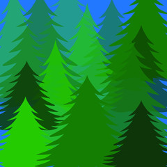 Obraz premium Silhouette of green Christmas trees on a blue background.