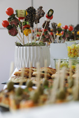 Buffet, Büfett, Büffet,  mit Fingerfood, Häppchen, Spießen, 