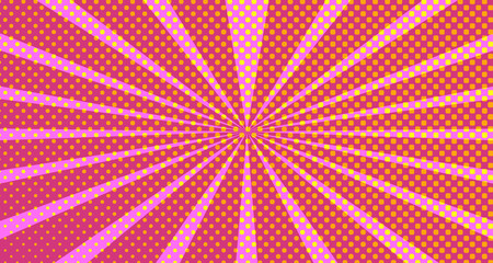 Vintage colorful comic book background. Pink Orange blank bubbles of different shapes. Rays, radial, halftone, dotted effects. For sale banner empty Place for text 1960s. Copy space vector eps10.