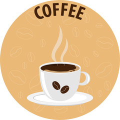 Obraz premium A cup of coffee, a realistic white cup of coffee with coffee beans. Flat design