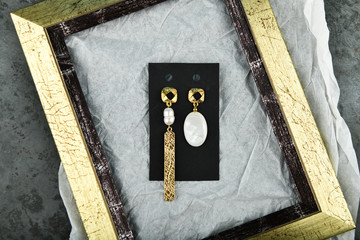 Silver earrings. handwork. A set of earrings in a silver frame with mother of pearl from an unusual...