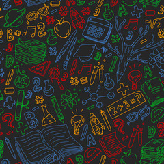 Obraz premium Seamless pattern. School, college, university, kindergarten pattern with vector elements and icons. Creativity and imagination.