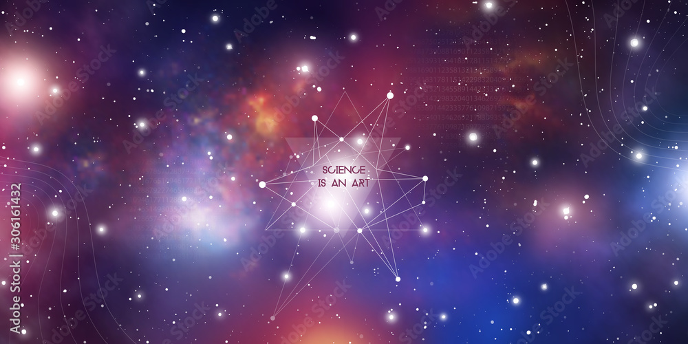 Wall mural widescreen futuristic technology illustration in front of outer space background with copy space. cy