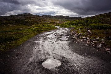 Russia, Arctic, Kola Peninsula, Barents Sea, Teriberka: Rural remote natural place with rocky...